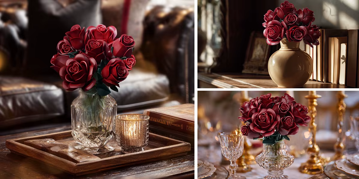BOUQUET OF 12 BURGUNDY MATT ROSES | 496 pieces