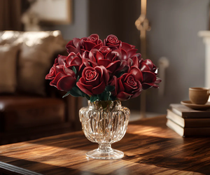 BOUQUET OF 12 BURGUNDY MATT ROSES | 496 pieces
