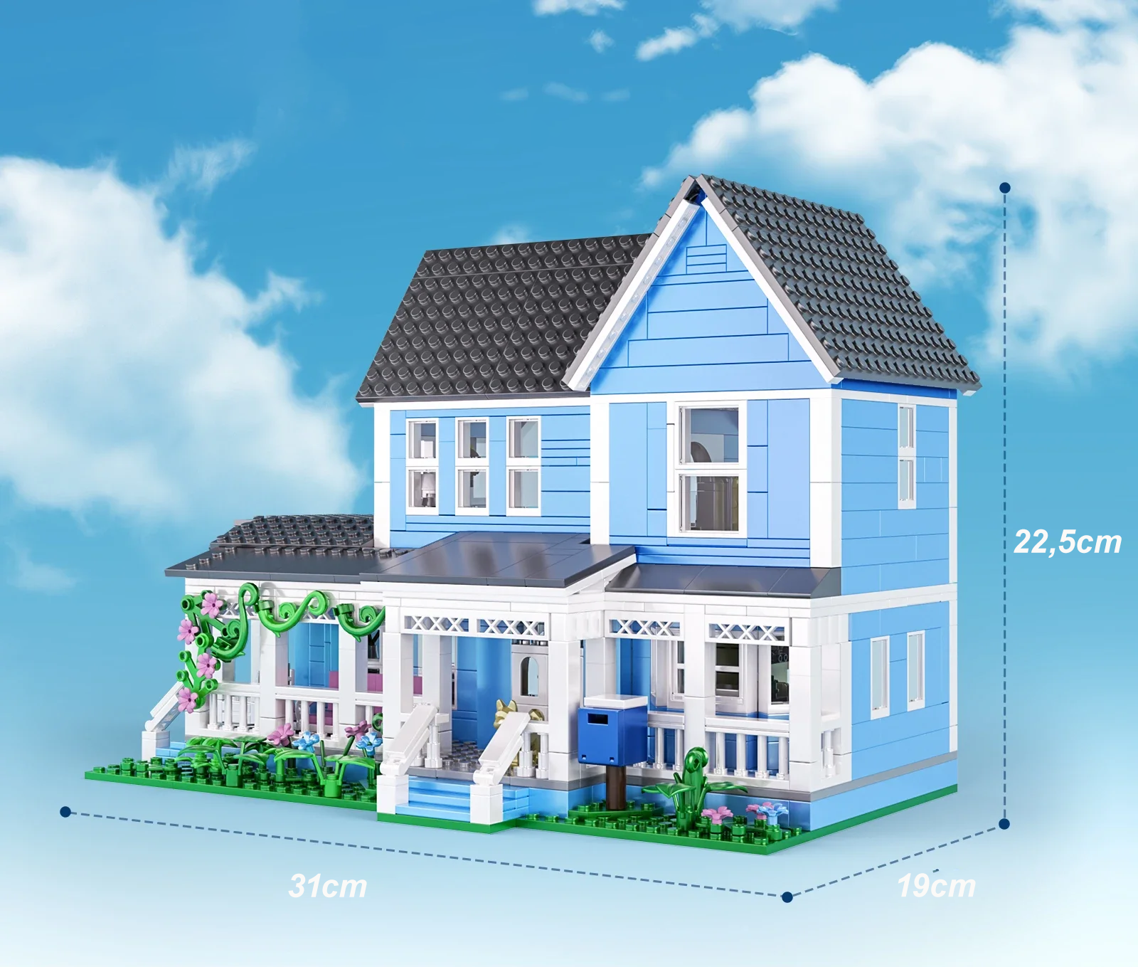 BLUE TWO-STOREY VICTORIAN-STYLE HOUSE  | 1107 pieces