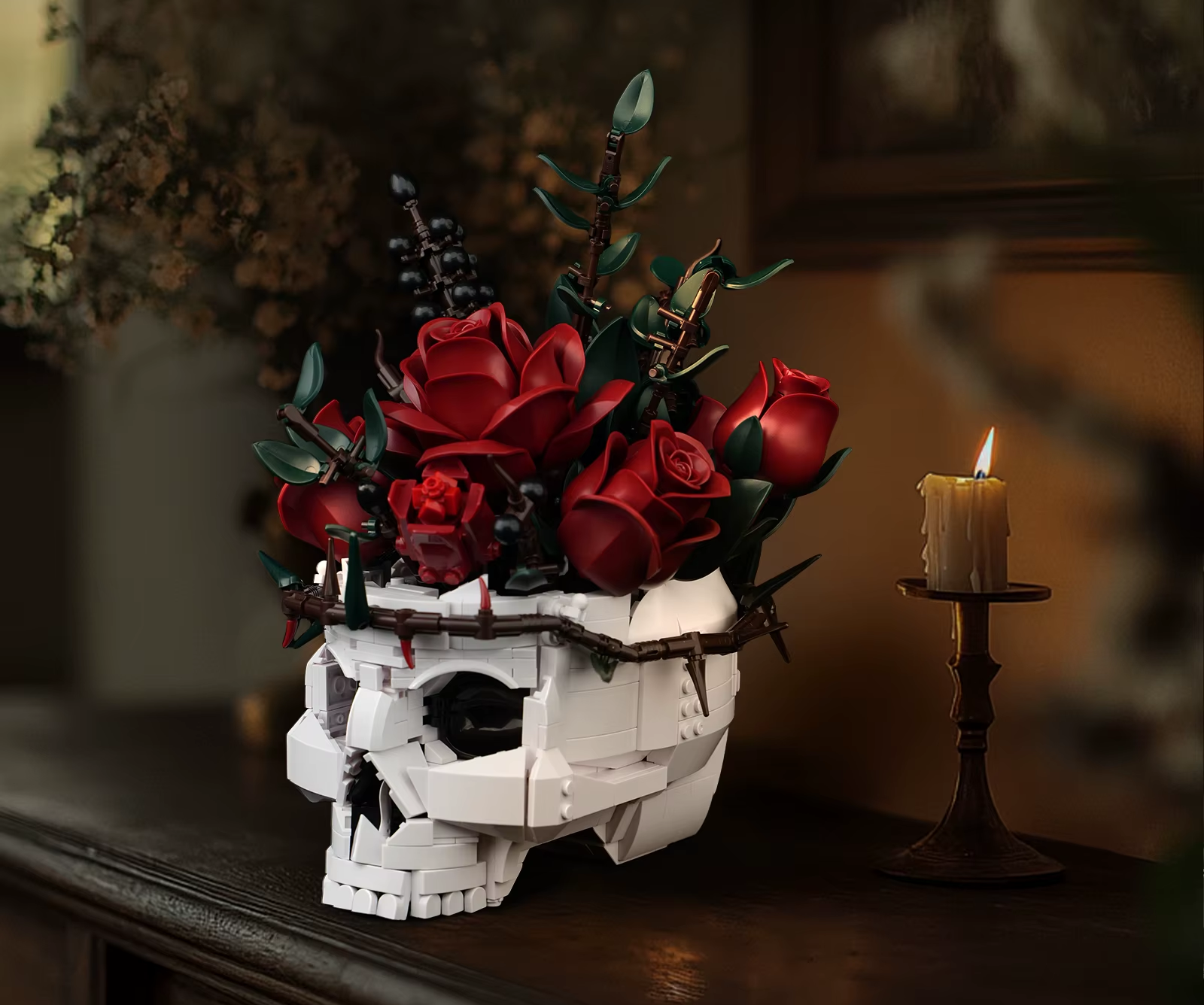 RED ROSE BOUQUET IN A SKULL HALLOWEEN | 1101 pieces