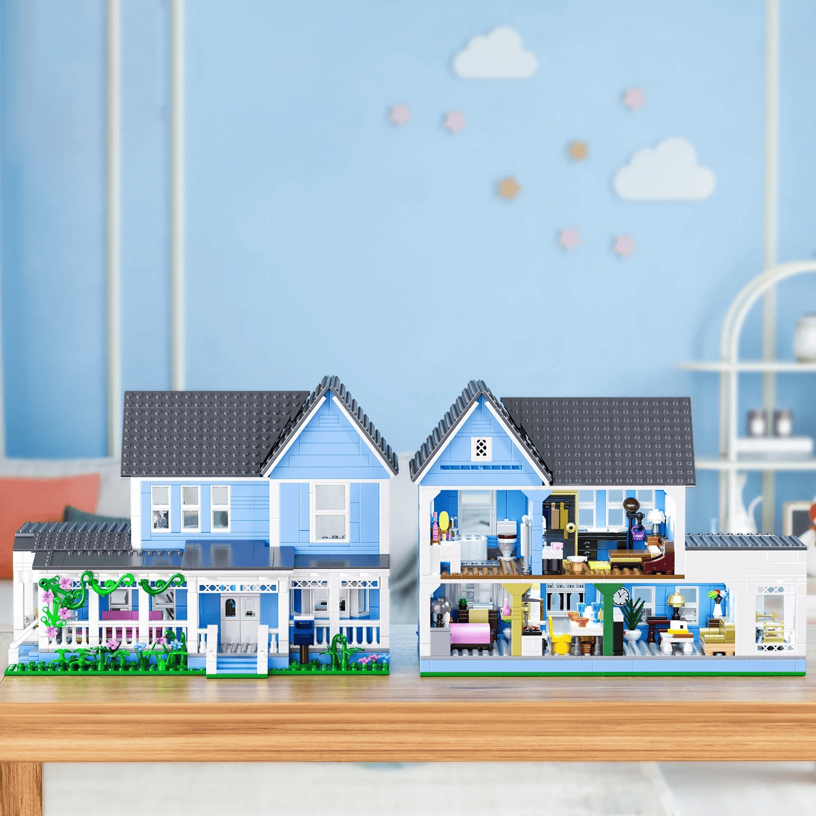 BLUE TWO-STOREY VICTORIAN-STYLE HOUSE  | 1107 pieces