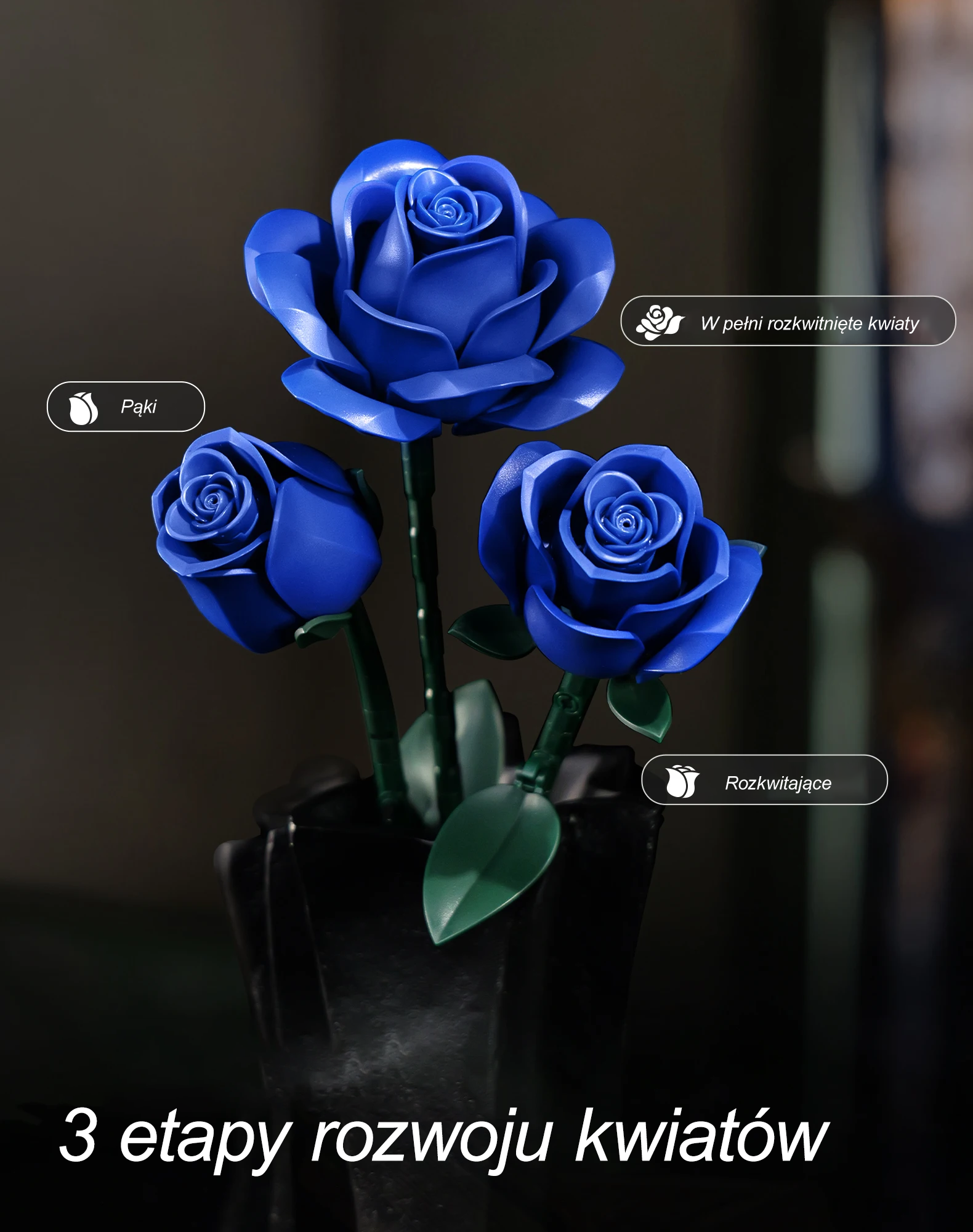 BOUQUET OF 12 DARK BLUE ROSES | 608 pieces