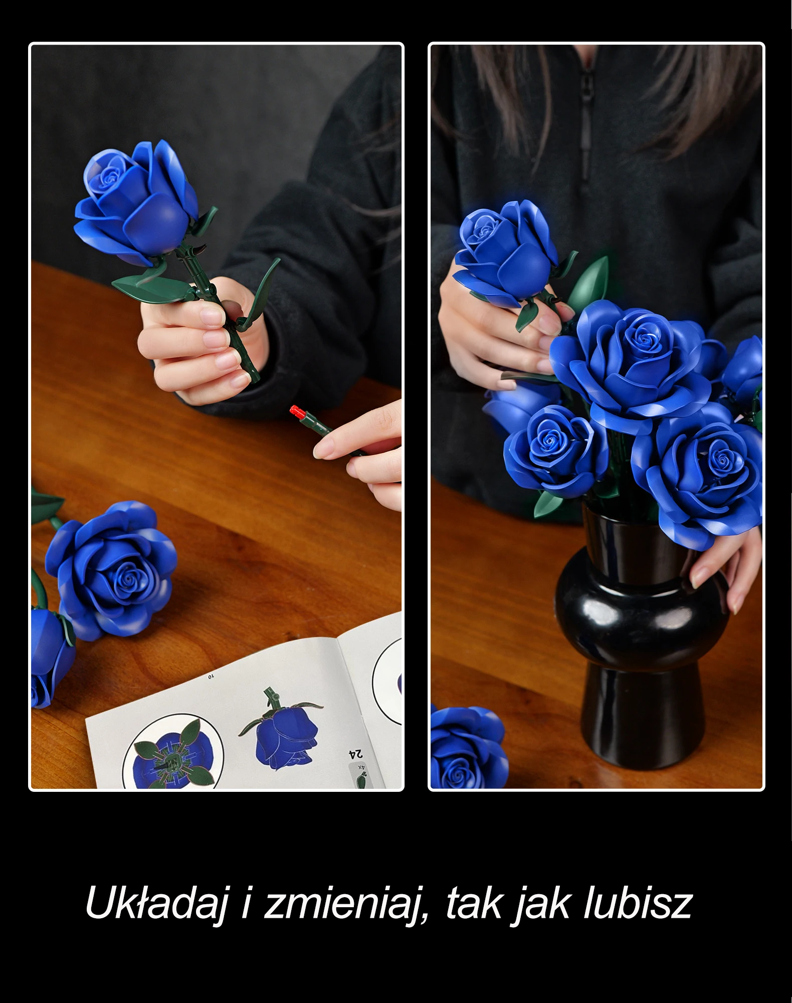 BOUQUET OF 12 DARK BLUE ROSES | 608 pieces