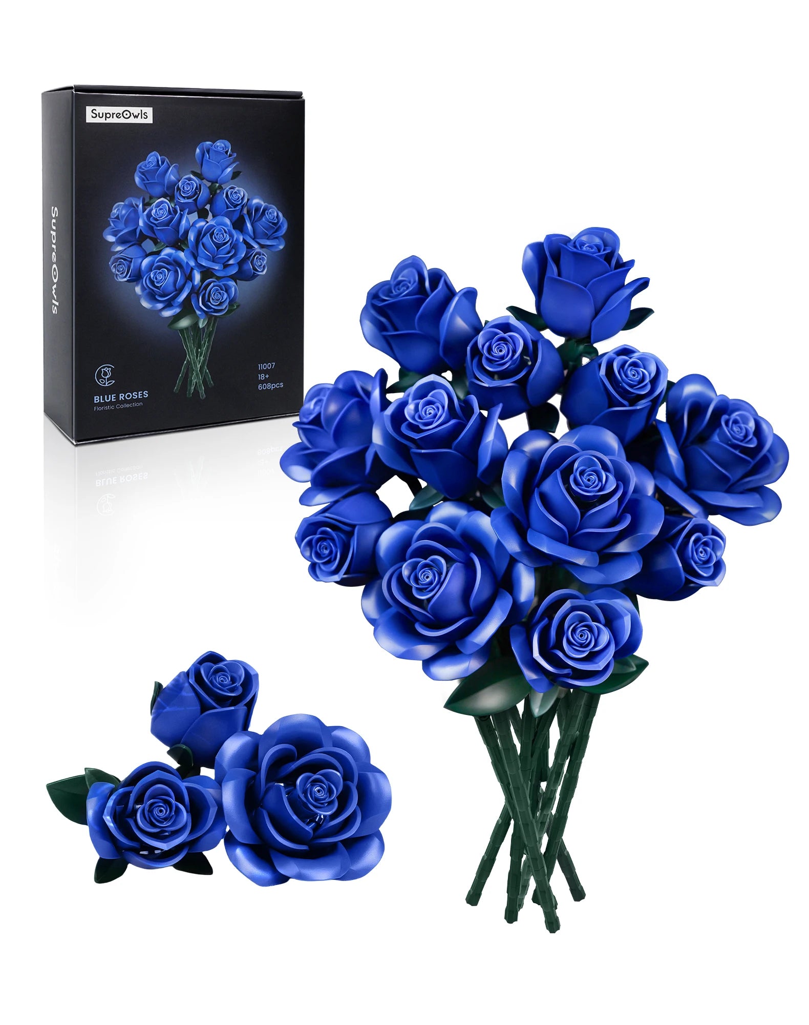 BOUQUET OF 12 DARK BLUE ROSES | 608 pieces