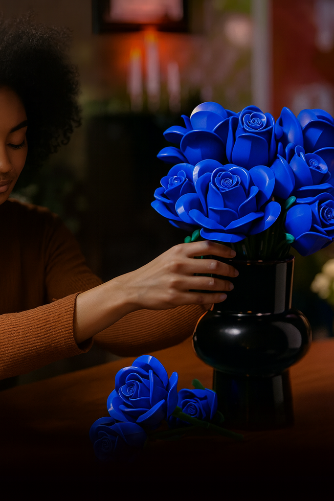 BOUQUET OF 12 DARK BLUE ROSES | 608 pieces